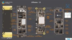 国内维修机构拆解iPhone 11/Pro Max内部结构示意图：A13芯片、Intel基带